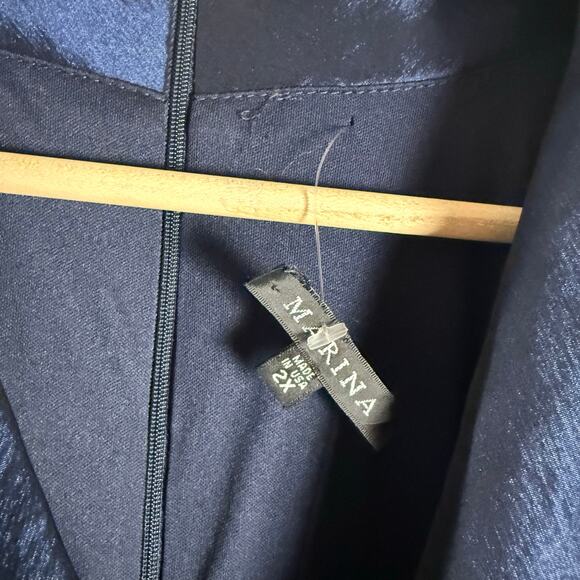 Marina Plus Size Navy Taffeta Surplice V-Neck 3/4 Sleeve Faux Wrap Dress 2X - Picture 10 of 11